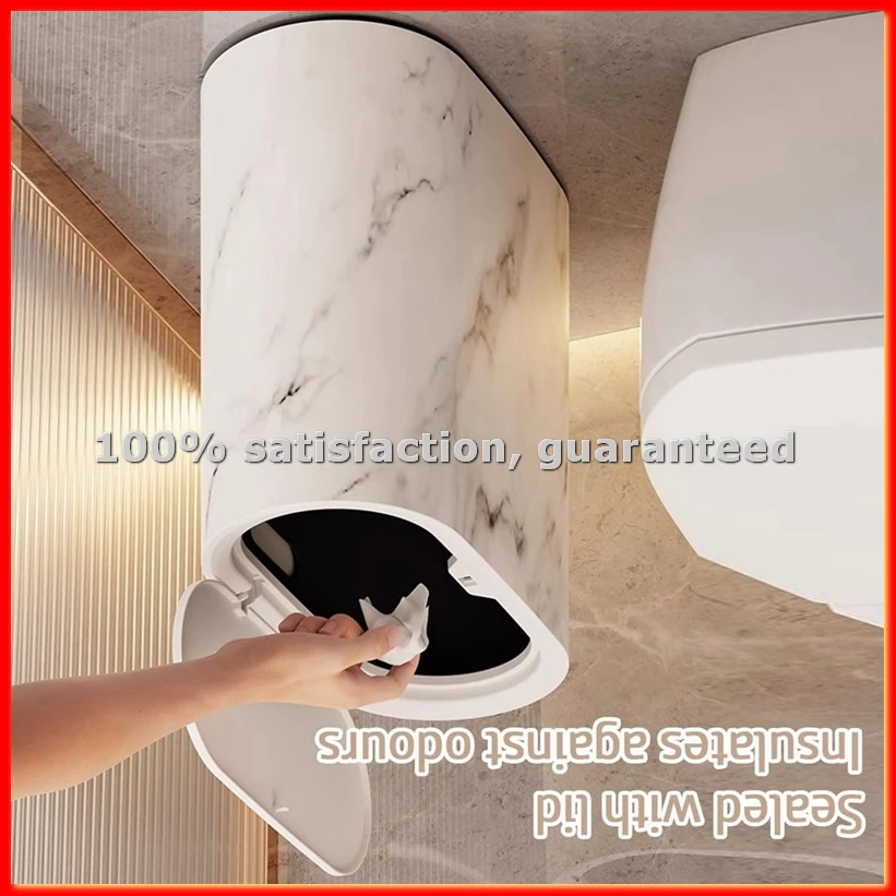 

Мусорное ведро для ванной комнаты с крышкой, с мраморной текстурой, маленькое мусорное ведро с крышкой, мусорное ведро для гостиной, набор из двух предметов - ABWY