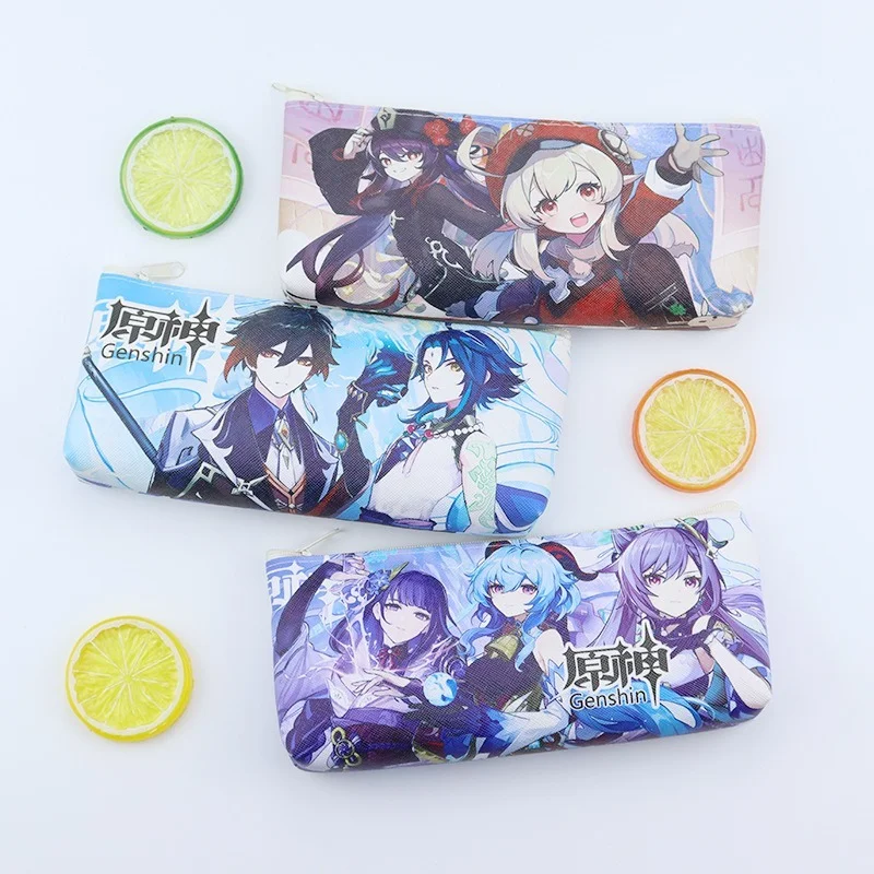 Genshin Impact Pencil Case Zipper Game Cartoon Pencilcase Anime PU borsa stazionaria forniture per ufficio studente regalo per bambini