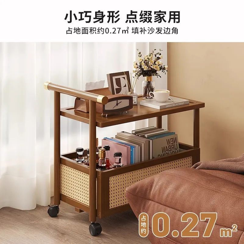 Small Trolley Living Room Storage Rack Floor-standing Movable with Wheels Snack Storage Rack Simple Bamboo Wood Storage Shelf