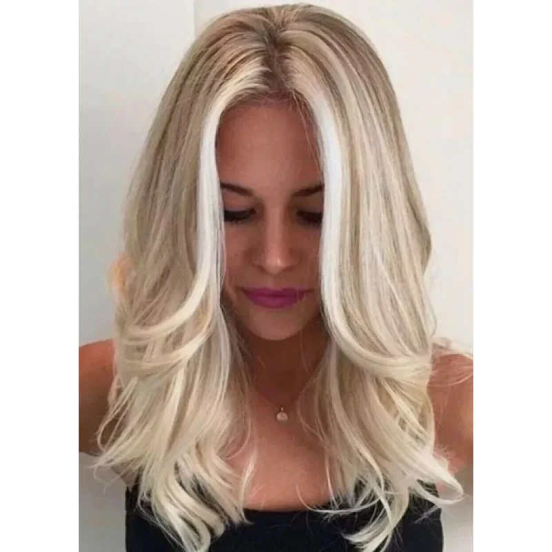 

Human Hair New Women's Long Natural Light Blond Full Wig 20 Inch