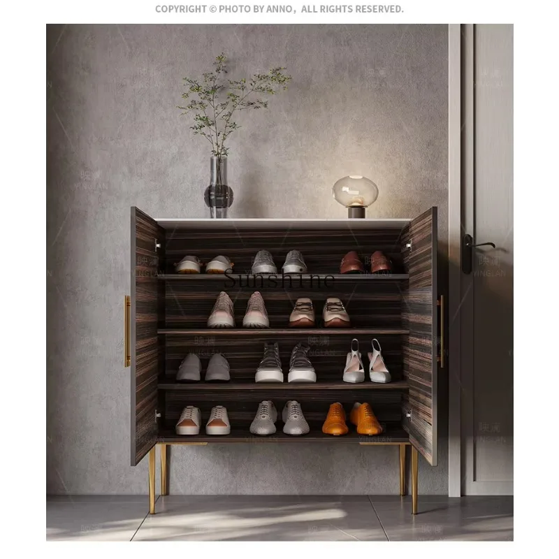 Entry against the wall Living room High cabinet Saddle leather Light luxury Italian rock slab Household storage cabinet  FT