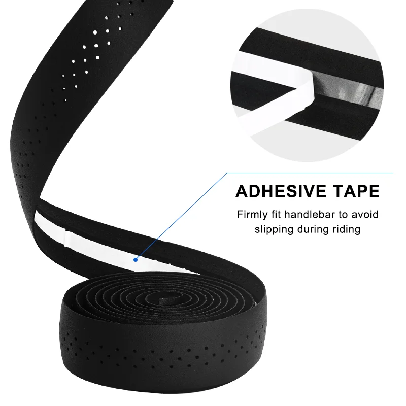 Bicycle Handlebar Tape PU Leather Perforated Breathable Soft Road Bike Handlebar Tape With 2 Bar Plug Anti-Slip Shock Absorption