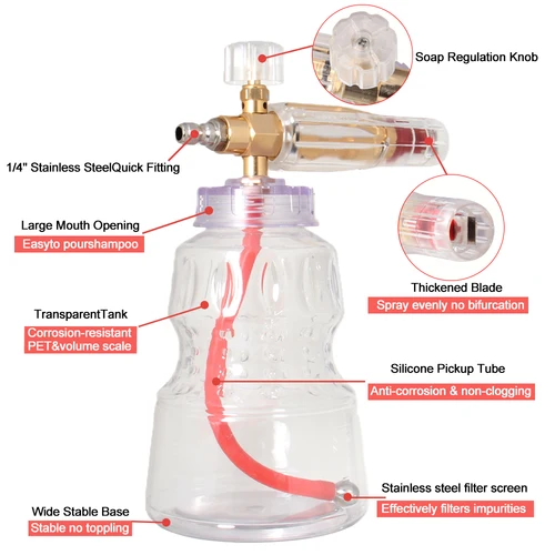 Imagen 2 del producto Pistola pulverizadora pintada vibratoria + kit de cañón de espuma de aleación de aluminio, adaptadores opcionales y boquillas multiángulo para lavado automático