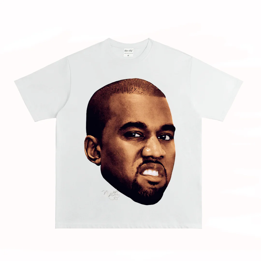 American-style Fashion Portrait, Retro High Street Style Direct Spray Pure Cotton Men's and Women's Short-sleeved T-shirt Trendy