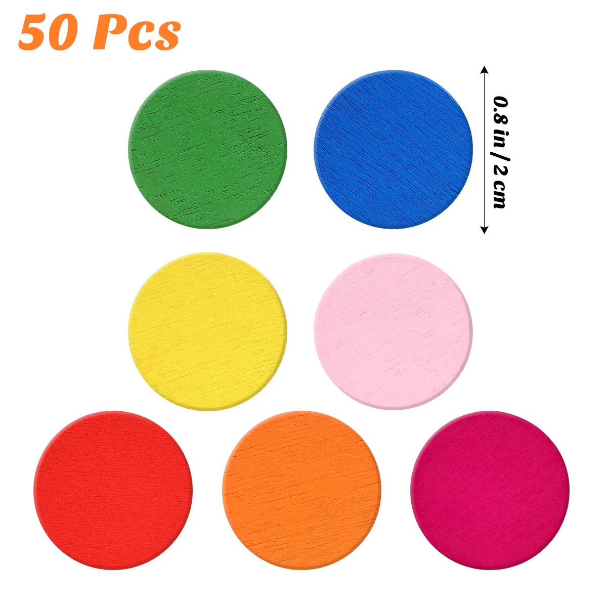 50Pcs Round Wood Disc Colorful Wood Piece Teaching Aids Kids Mathematics Craft Material Sewing Diy Project Educational Tools