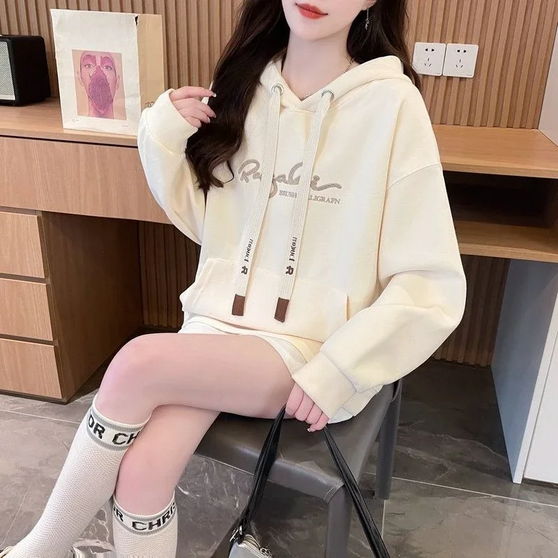 

Весенние и осенние женские топы с капюшоном и карманами по акции, эстетические корейские модные повседневные одинаковые толстовки с капюшоном для женщин