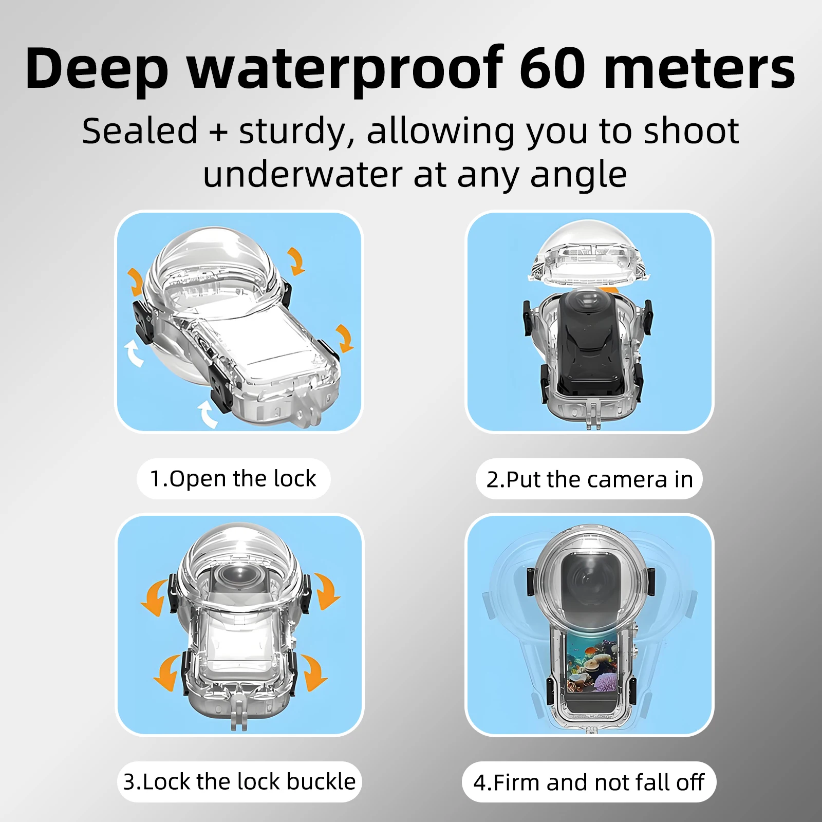 Dive Case for Insta360 X5, 60m/197ft Waterproof Housing Cover Invisible Underwater Diving Shell for Insta 360 X5 Accessories