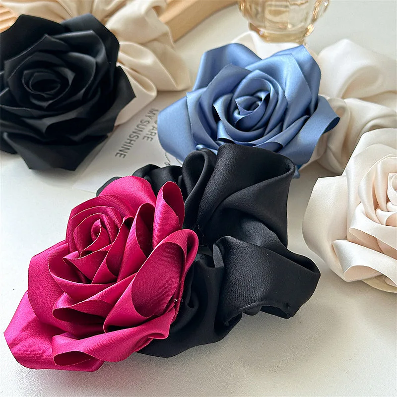 Woman Large Vivid Rose Flower Elastics Hair Band Girls Elegant Scrunchies Hair Ties Lady Sweet Ponytail Hold Hair Accessories