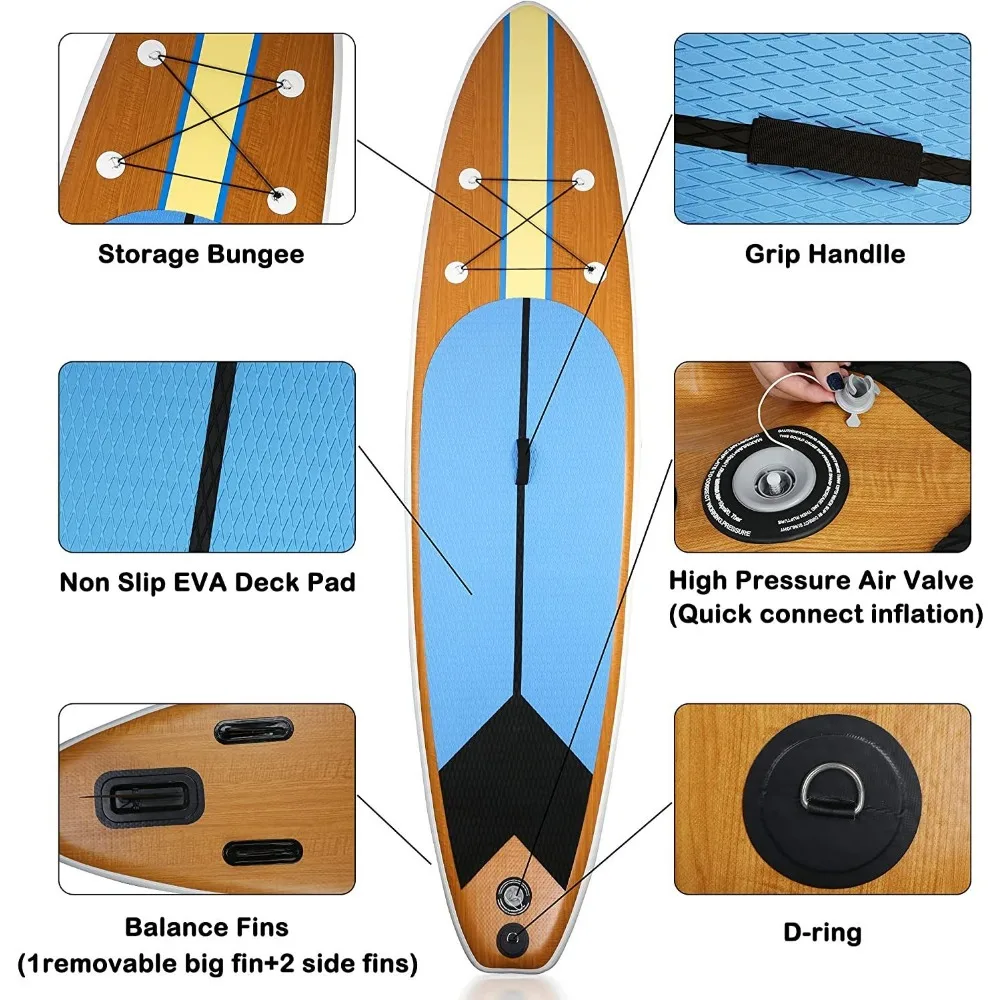Papan Dayung Tiup dengan Aksesori Papan Selancar & Tas Jinjing Kontrol Selancar Dayung Sirip Bawah; Dek Anti Selip