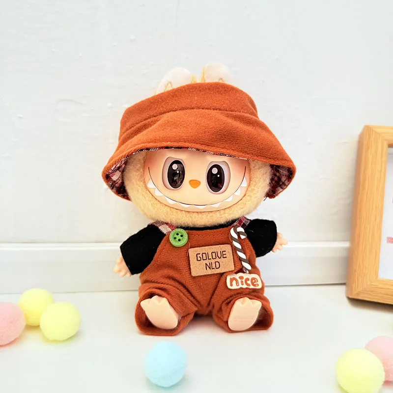

Cute Warm Brown Accessories and Overalls Set 17CM Pendant Labubu Doll 17cm Labubu Generation 1 2 and 3 Macaron Color Set