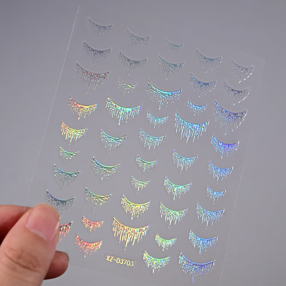 12pcs 5D Shiny French Tassel Nail Stickers Laser Silver Moon/Star/Lines Nail Decals Charming Self Adhesive French Design Manicur