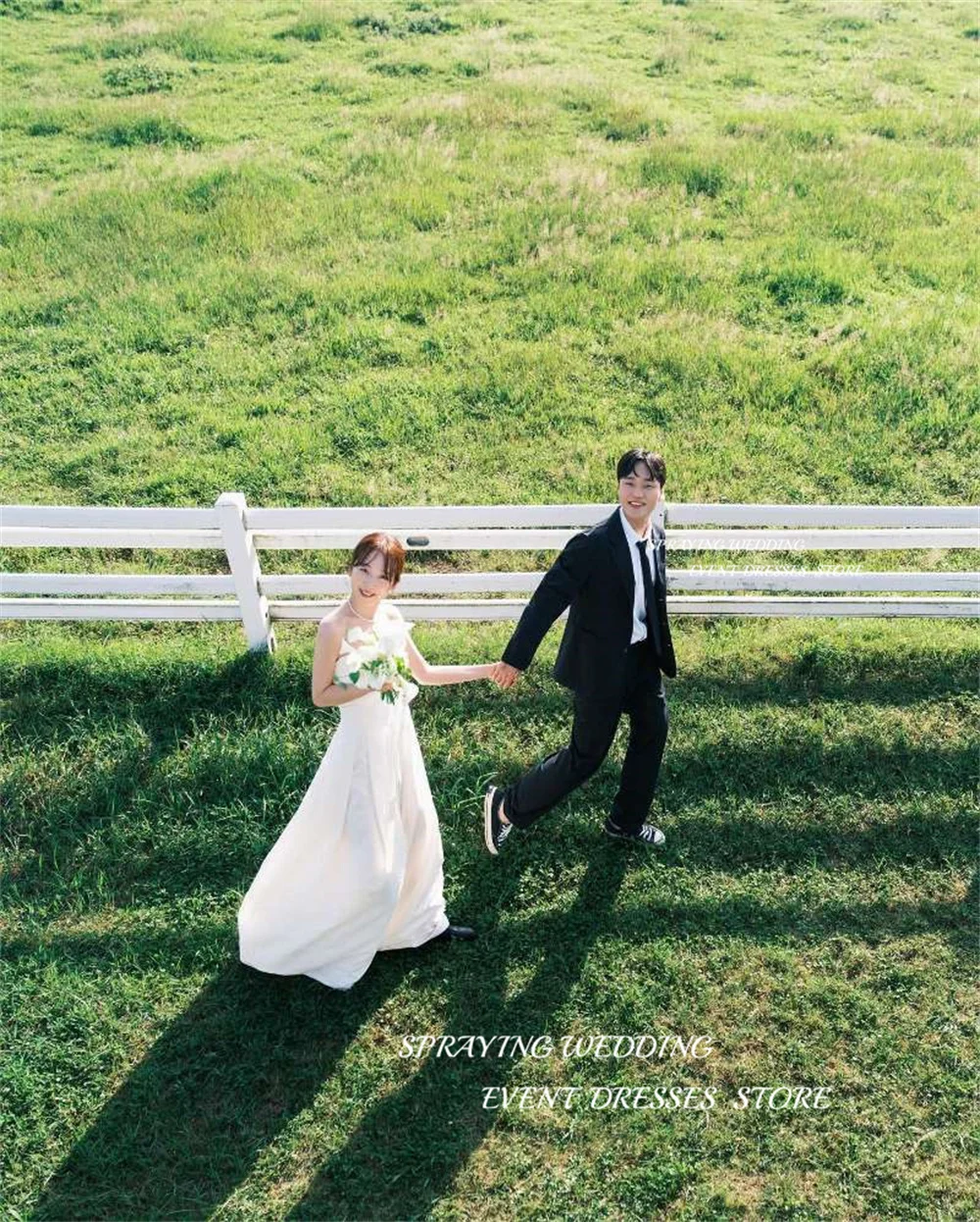 Spray-vestido de novia de corte en A, sin tirantes prenda de vestir, para sesión de fotos de Corea, longitud hasta el suelo, 2024