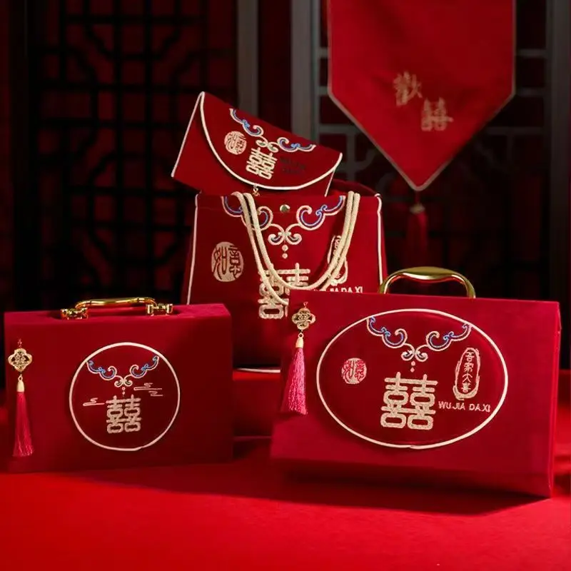 중국 스타일 선물 약혼 케이스 결혼식 지참금 가죽 휴대용 문서 선물 보관 상자 30X9.5X20CM