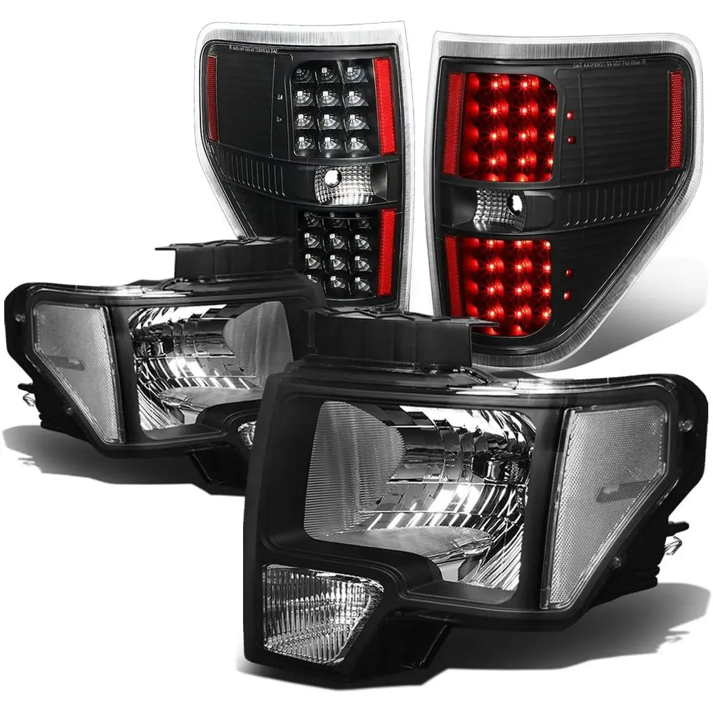 

Compatible with 09-14 Ford F150 Pair Black Housing Clear Corner Headlight+Full LED Tail Lamp