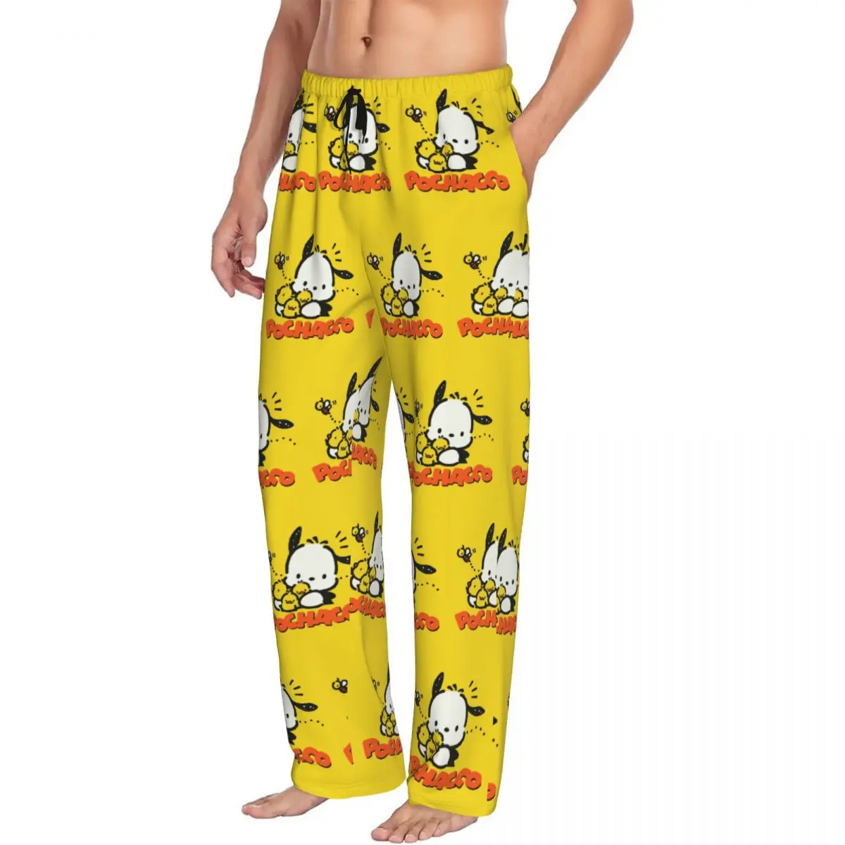 Custom Pochacco Pajama Pants Men Animation Comic Lounge Sleep Drawstring Sleepwear Bottoms with Pockets