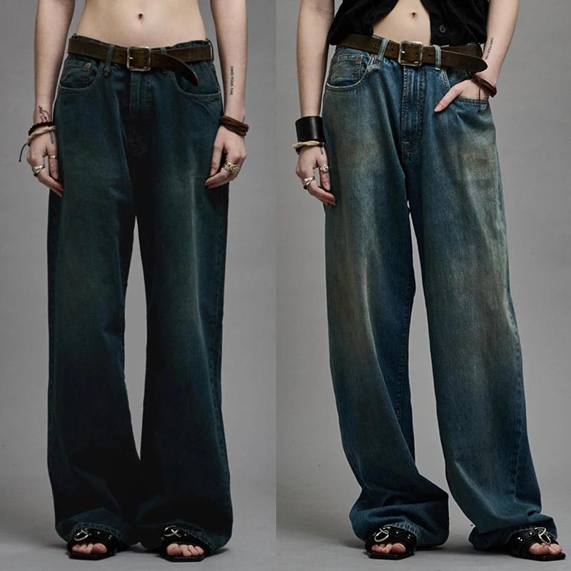 

NIGO LP Women's Four Seasons Washed And Old Vintage Solid Color Wide Leg Denim Pants #nigo61197