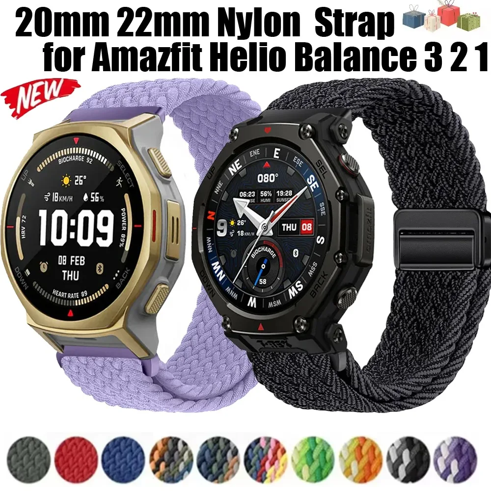 20mm 22mm Nylon Band for Amazfit Helio Balance 3 2 T-Rex3 Pro Magnetic Buckle Strap Bracelet Amazfit Active 3-2-Max/Bip 6 5 Max