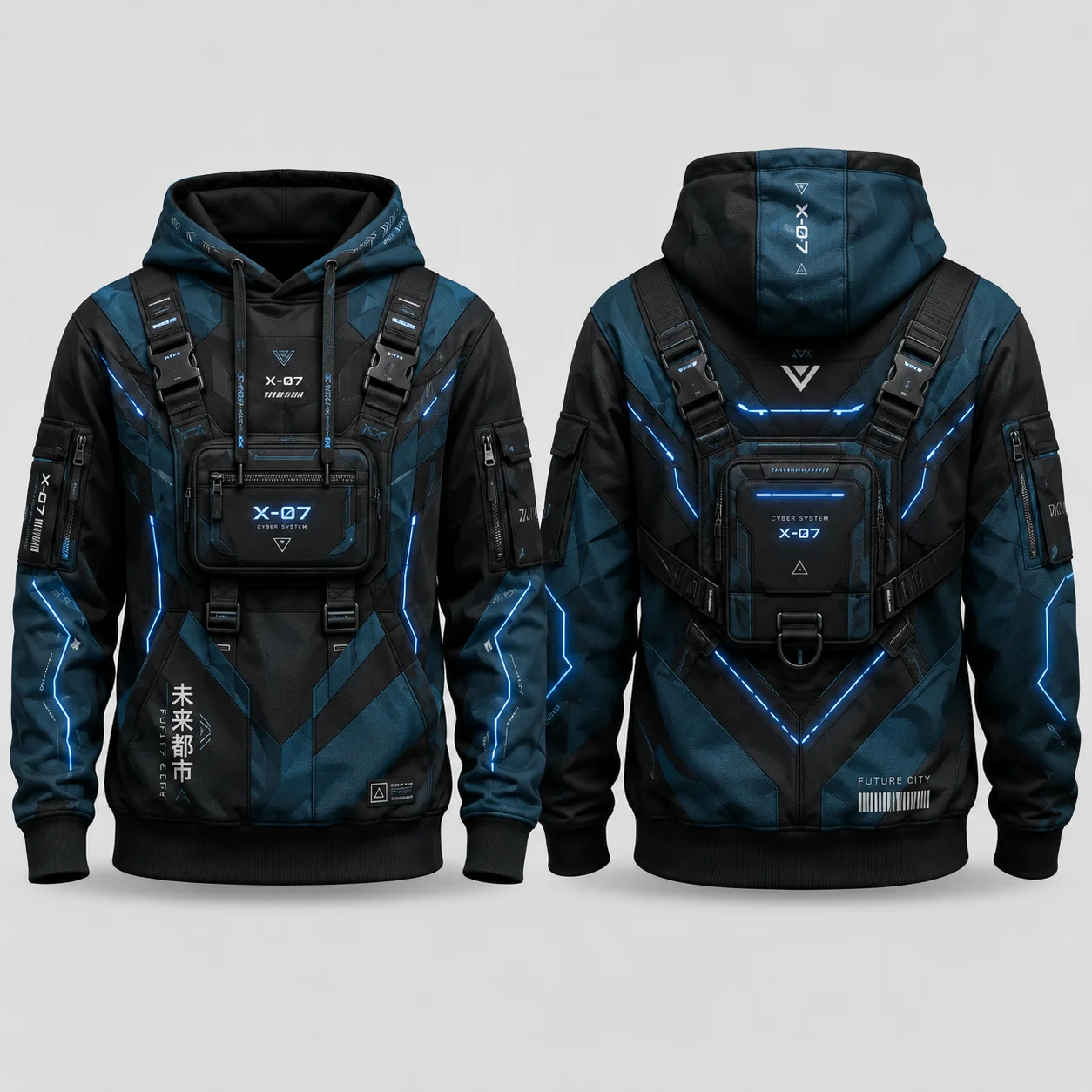 Mens 3D Printed Tactical Vest Look Hoodie Polyester Zip Up Sweatshirt Outdoor Streetwear Graphic Jacket with Faux Pocket