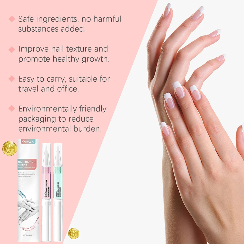 Nail Hardener Duo Set Nail Care Pen with Calcium and Biotin Against Cracked and Brittle Nails For Thin Soft 2x2ml