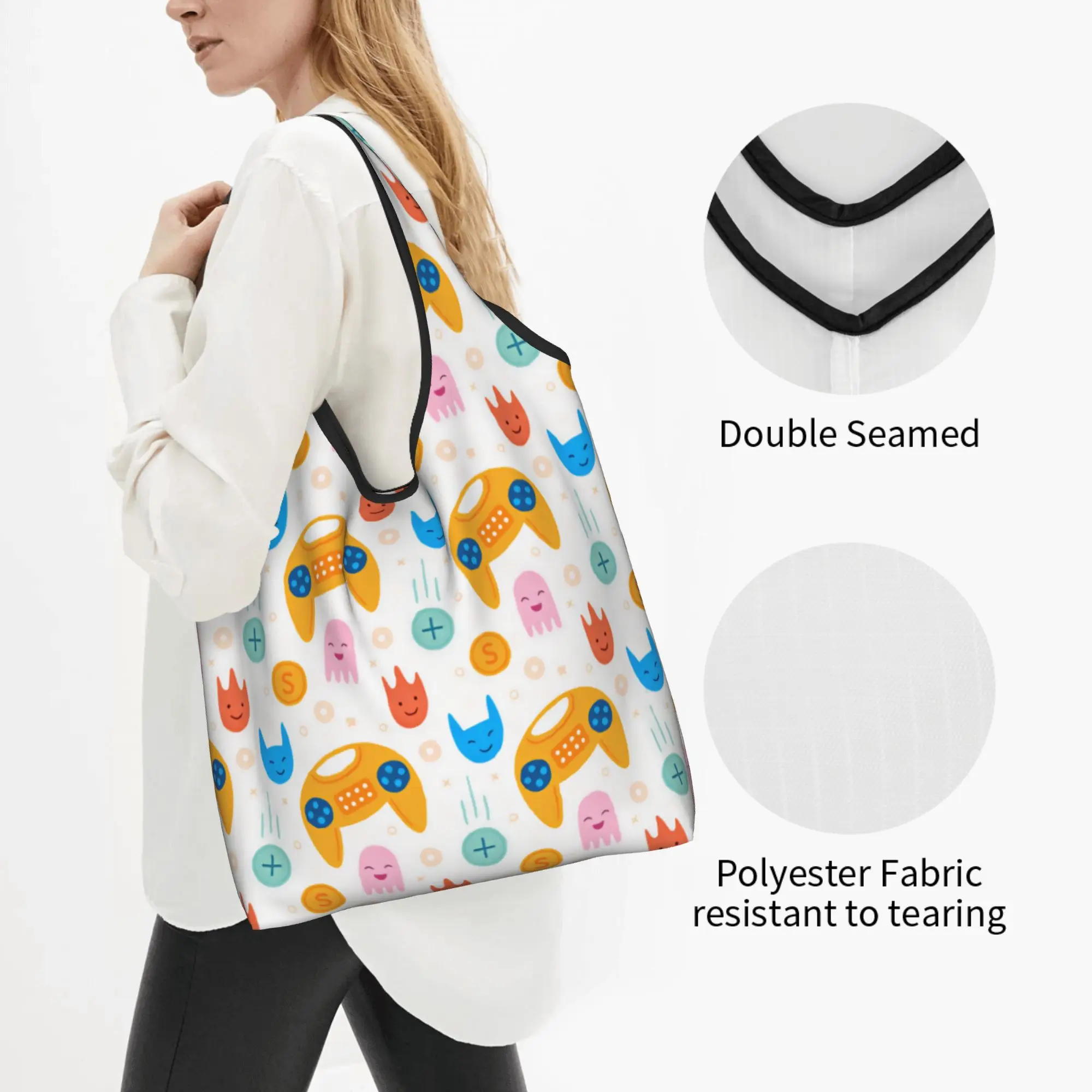 Fashion Print Game Controllers Joystick Cute Cartoon Shopping Tote Bag Portable Shoulder Shopper  Handbag