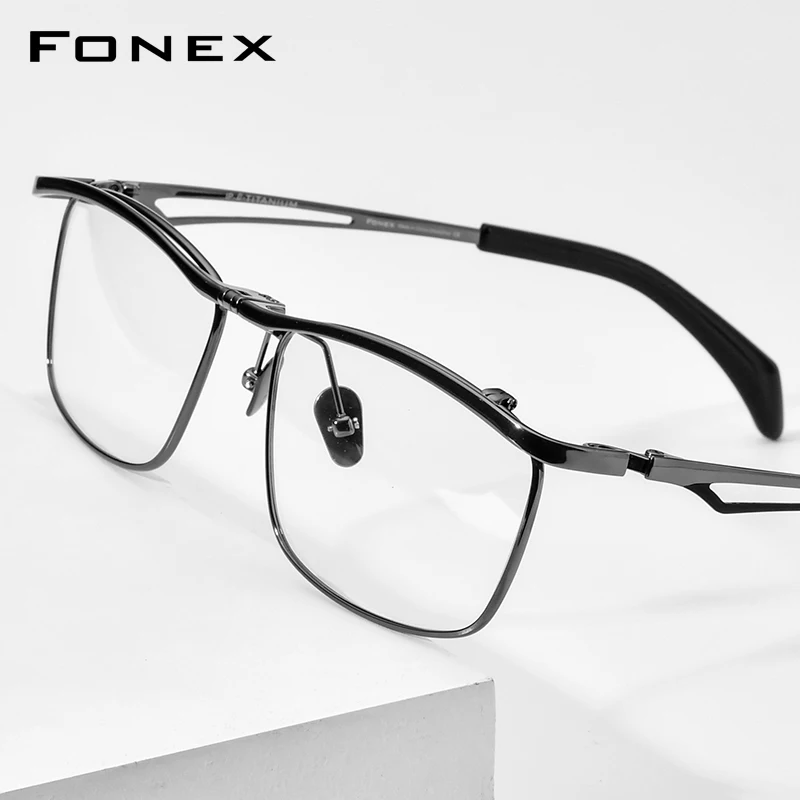 FONEX Titanium Eyeglasses Frame Men Brand Design Flip Square Glasses Frame Flip-up High Quality Japanese Ultralight Eyewear 8043