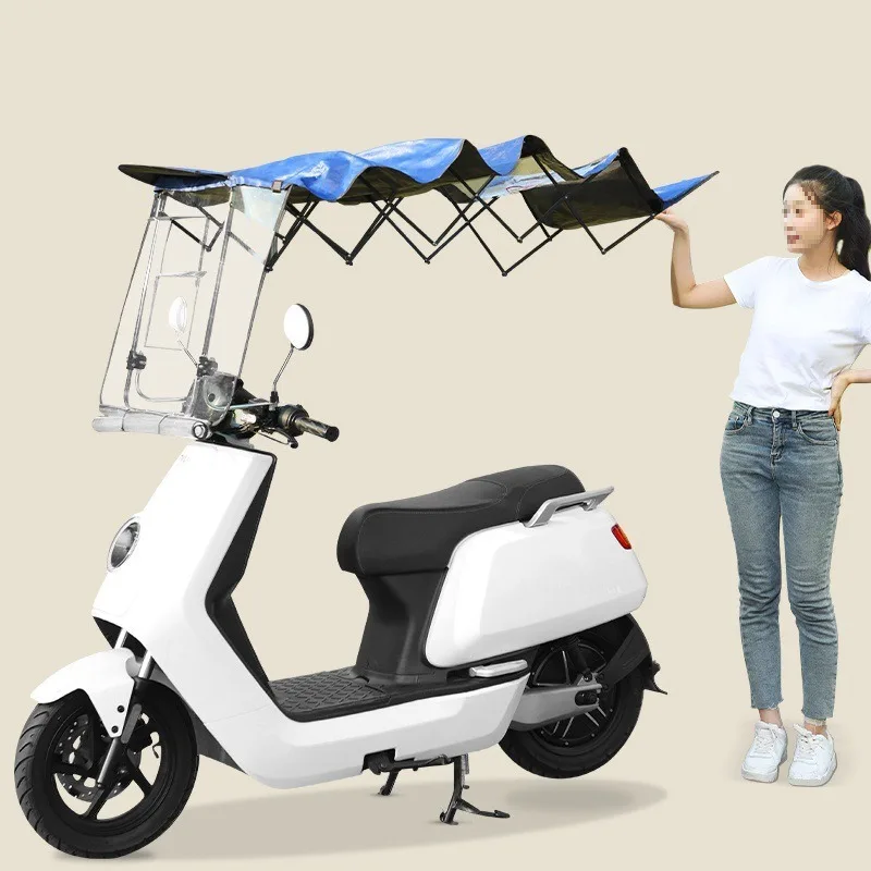 

New Retractable Electric Scooter Rain Cover Sun Shade Sunscreen Rainproof Motorcycle Umbrella Detachable No Installation Needed