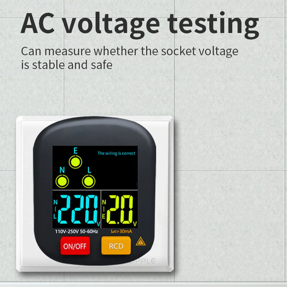 Imagem -03 - Testador de Tomada Digital Detector de Tensão Inteligente Rcd Gfci Ncv Teste de Tensão ue Eua Reino Unido Plug Terra Zero Linha 30ma Soquete Detector
