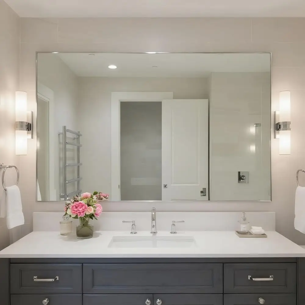 

24x40 Inch Nickel Bathroom Mirror or Wall, e RecRecular Vanity Mirror, ern Large or Bedroom, Living Room, Horizontal or Veal