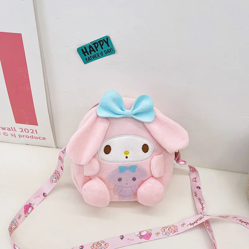 

Sanrio Woman Shoulder Bag Girl Plush Cute Diagonal Cross Bag Cinnamoroll Kuromi Melody Doll Loose Change Storage Small Bag