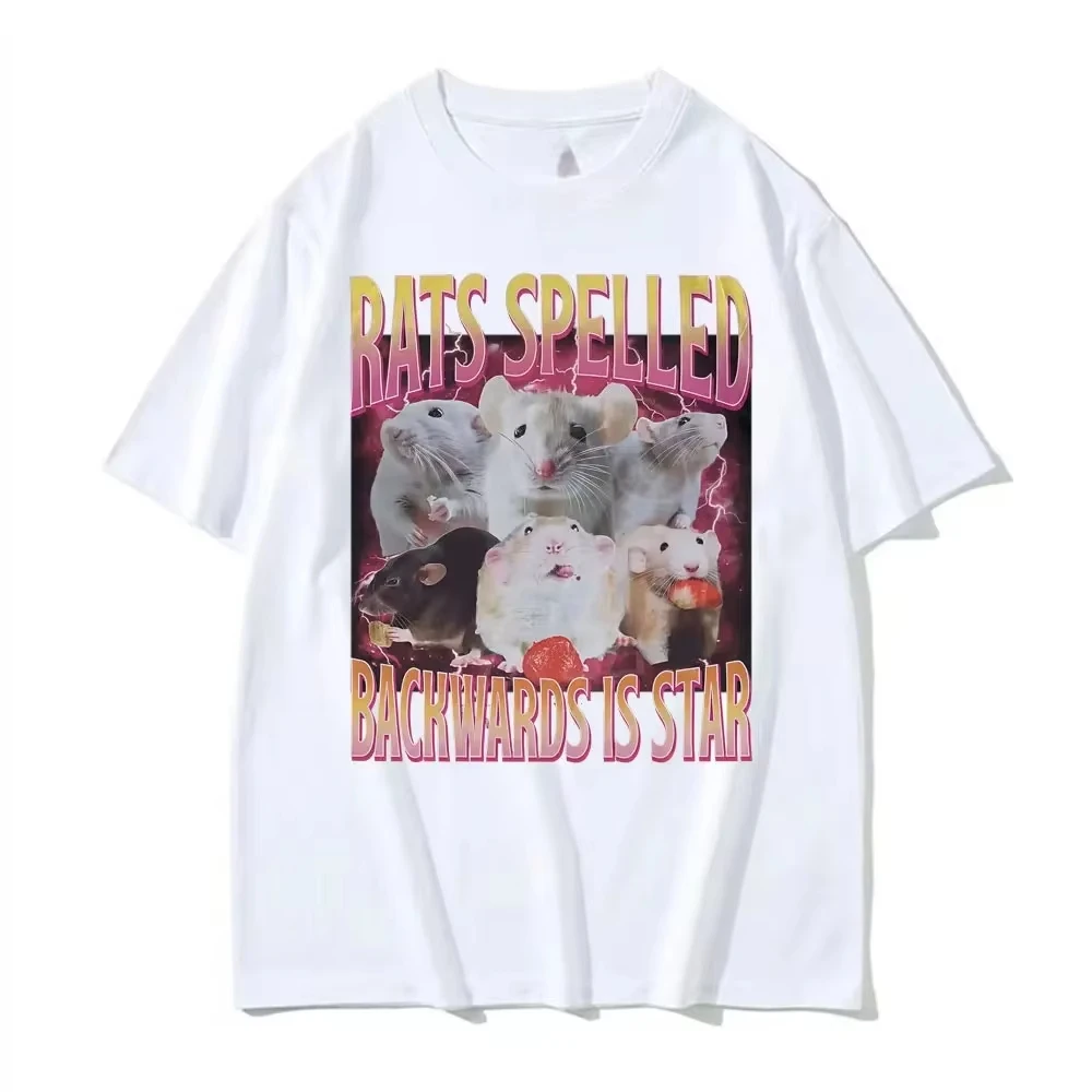 Funny Rats Spelled Backwards Is Star Printed T-shirts Fashion Short Sleeve T Shirt Women Casual Oversized T-shirt Streetwear Y2K