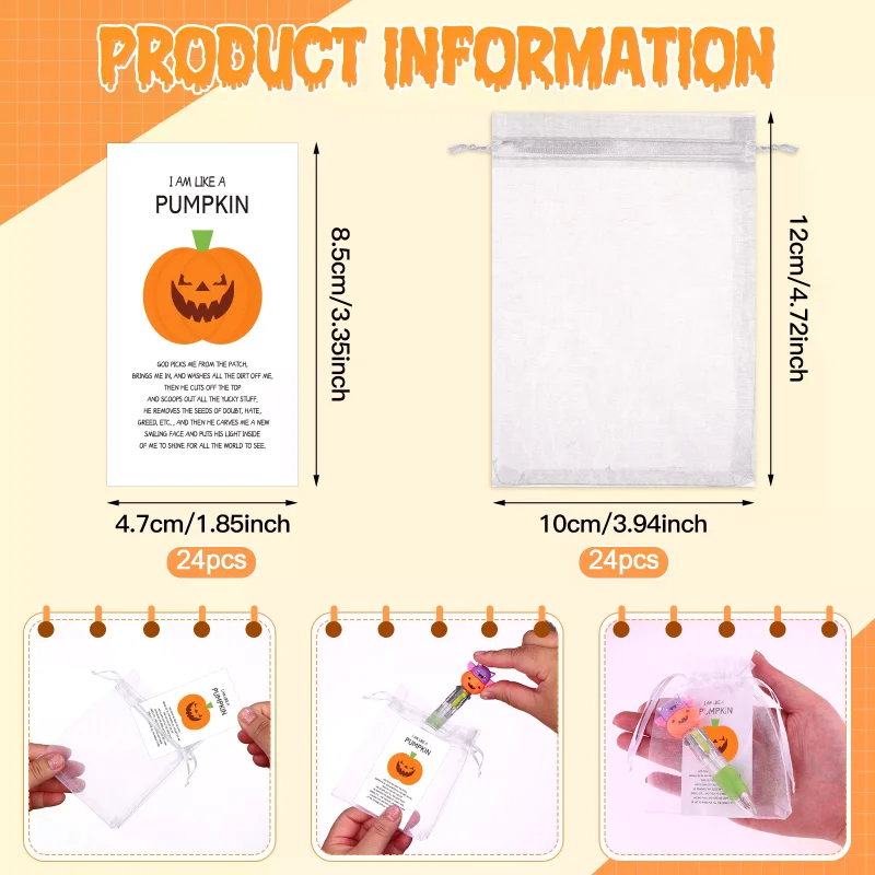 

24 Set Halloween Ballpoint Pens Gifts Halloween Pumpkin Hat 4-in-1 Multicolor Pen with Emotional Support Card Bag