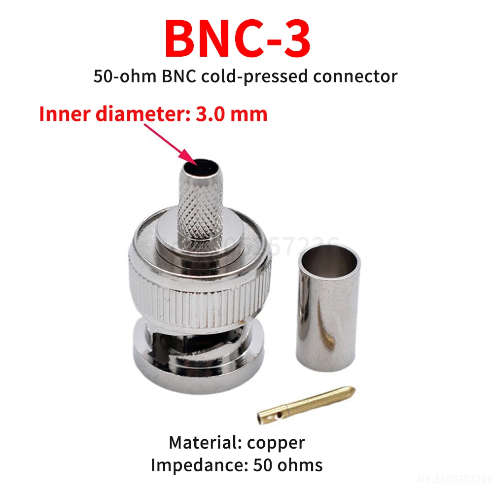 BNC Cable Terminals Cold-Press 3-Piece Set – 3-Pin Male Terminals BNC Male – 3-Pin Connectors 50 Ohms Copper (1 pcs)