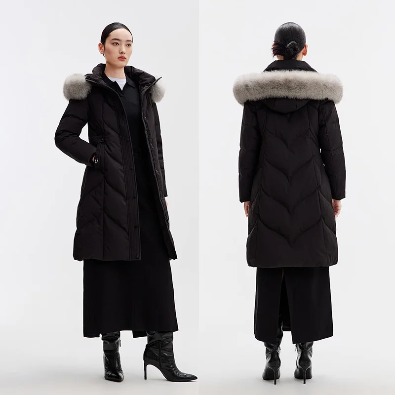 Piumino di media lunghezza Chericom Pelliccia di volpe con cappuccio modello trapuntato Tessuto ad alta densità Piumino antivento addensato Y299225B