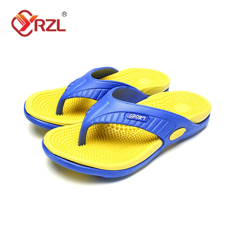 

YRZL Summer Big Size Youth Slippers Men Massage Non-Slip Cool Outside Flip Flops Breathable Thick-Soled Toe Sandals for Men