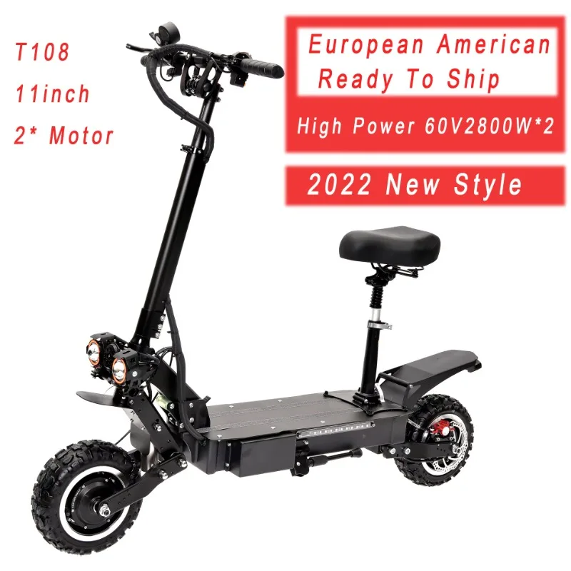 

2022 NEW T108 Adult E-Scooter with 5400W Motor 48 AH Max Speed up to 80km/h Max Drive 130km Electric Scooter