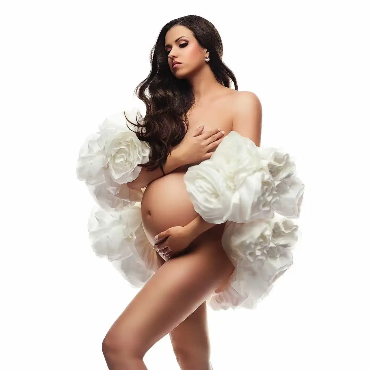 Roze Rose Bloemen Oversized Sjaal Volledige Bloemen Vrouwen Cape Custom Bridal Wraps Vrouwen Fotoshoot Moederschap Tops Jas