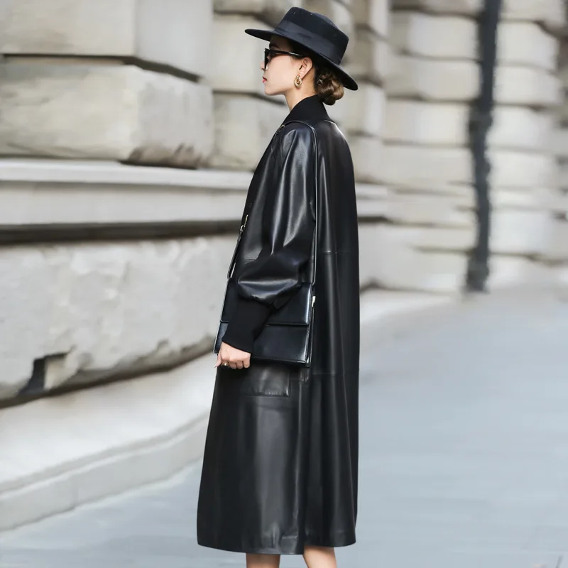 Autumn/Winter Fashion New Light and Thin Genuine Wind Leather Coat Women's  Leather Coat Long Loose Sheepskin Windbreaker