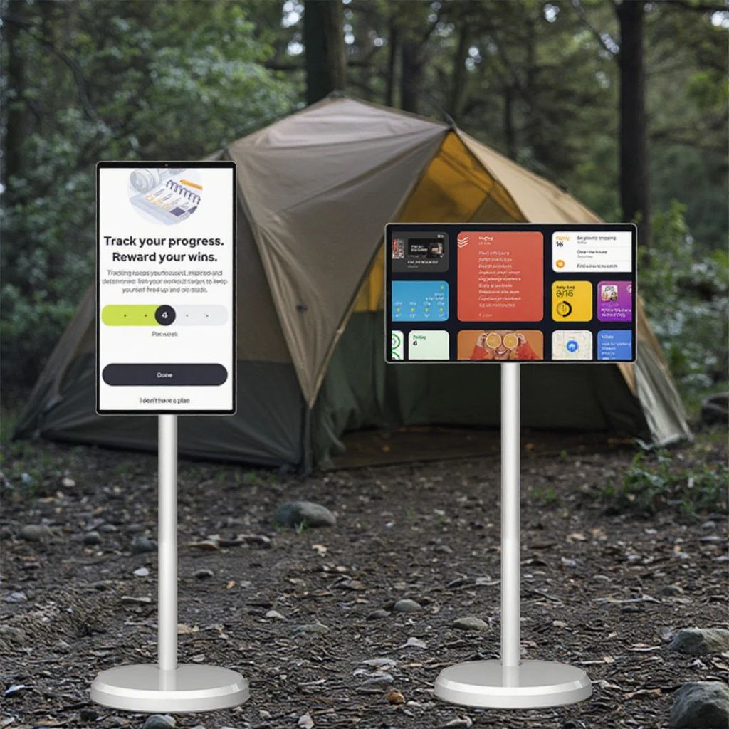 تلفزيون ذكي متحرك 4K LCD يعمل بنظام أندرويد مقاس 21.5 بوصة، تلفزيون محمول ذكي، دوران شاشة تعمل باللمس، تلفزيون ذكي على عجلة #1