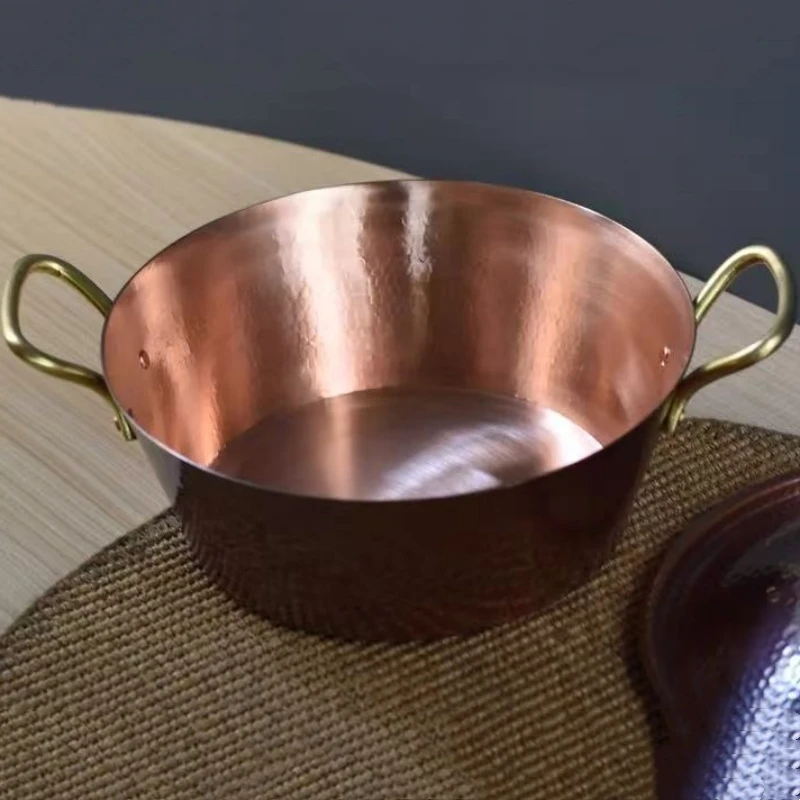 Handcrafted Vintage Copper Pot,Camping Thickened Pot With lid Cooking Utensil Simmering Pasta Stewing,24.5 cm Hammer Texture Pot view 6