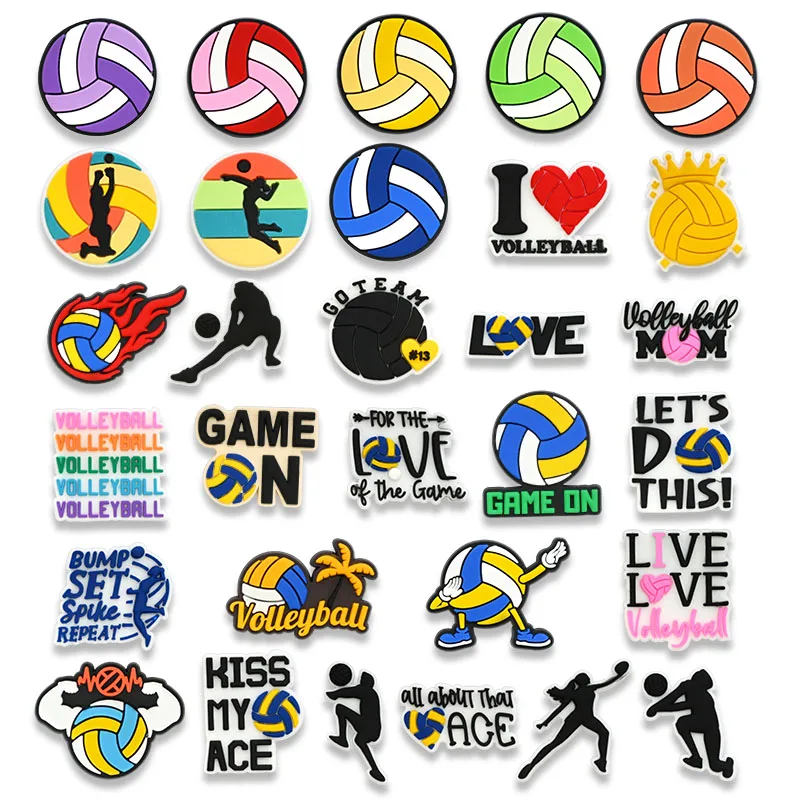 

30Pcs Volleyball Shoe Charms for Clog Different Matching Sandals Wristbands Bracelets, Sports Ball Shoe Charms (Volleyball)