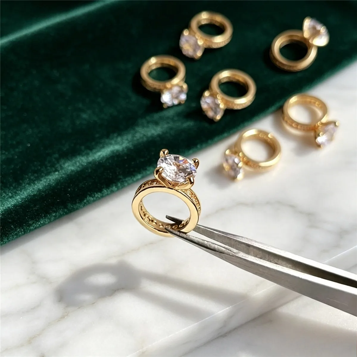 14K Gold Plated Set Zircon Ring Pendant DIY Carat Diamond Ring Necklace Clavicle Chain Pendant