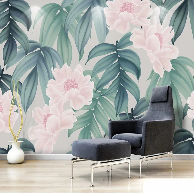 Customized products Modern 3D Wallpaper Tropical Rainforest Banana Leaf Flowers bedroom Mural Living Room TV Background Wall 8d