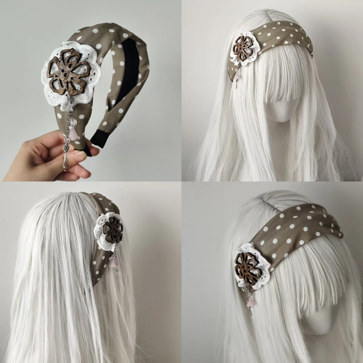 

Original design Ancient morning polka dot hollow flower tassel headband edge girls headwear Harajuku Decoration Accessories
