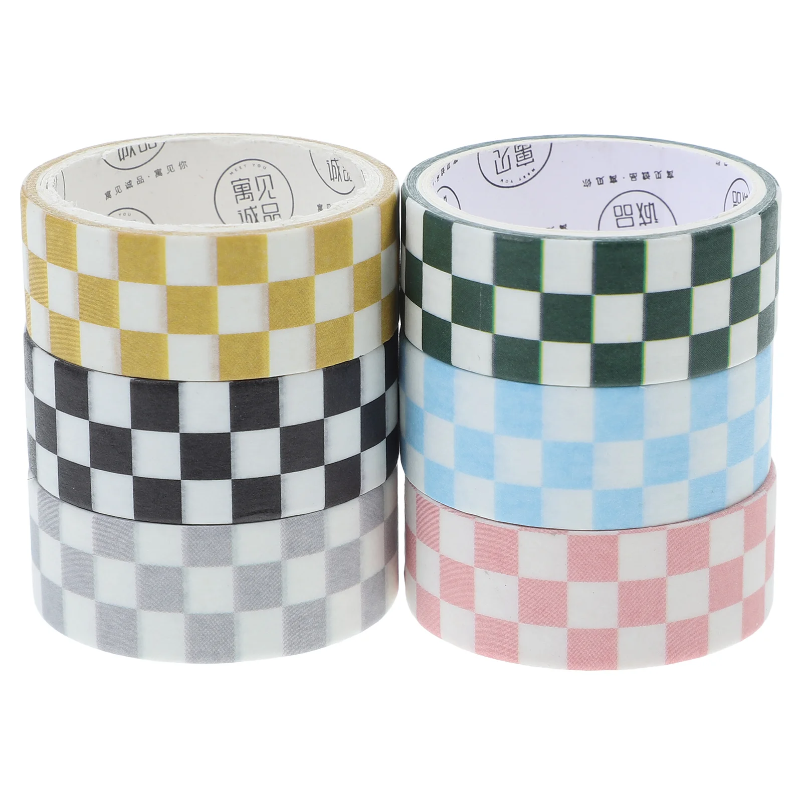 

6 Rolls Grid Self-adhesive DIY Tapes Color Duct Decorative Washi Gift Wrapping Vintage Journal Craft Japanese Paper