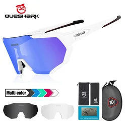 QUESHARK Adults HD Polarized 3 Lens Set Cycling Sunglasses Sports MTB Bicycle Eyewear Riding Road Bike Glasses With Myopia Frame