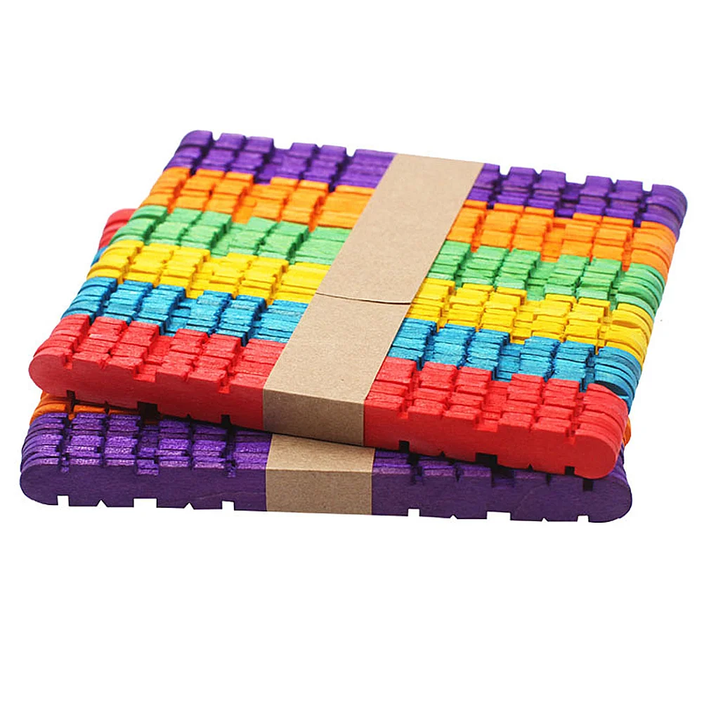 4 Bag Creative Designs Natural Wood Insert Craft Sticks Popsicle Wood Colored Craft Stick for DIY Kids (Colorful 114mm 50pcs)