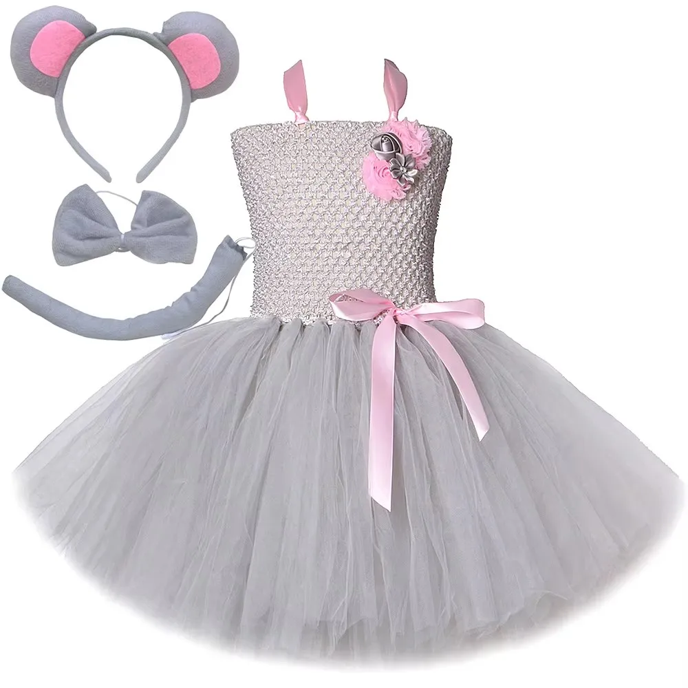 Rosa graues Maus-Tutu-Kleid für Babys, graue Ratte, Kostüme mit Ohren, Fliege, Schwanz, Kinder, Tier, Karneval, Outfit, Geburtstagskleidung – Detail 11