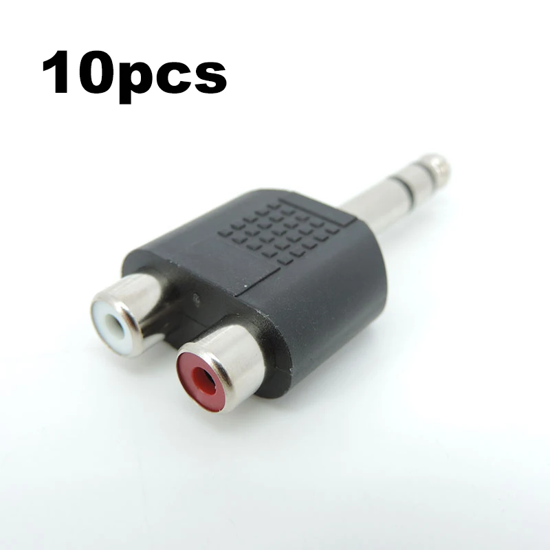10pcs 6.35 / 6.5 mm Male to Dual RCA Female audio and video adapter connection lotus three split RCA RF connector AV