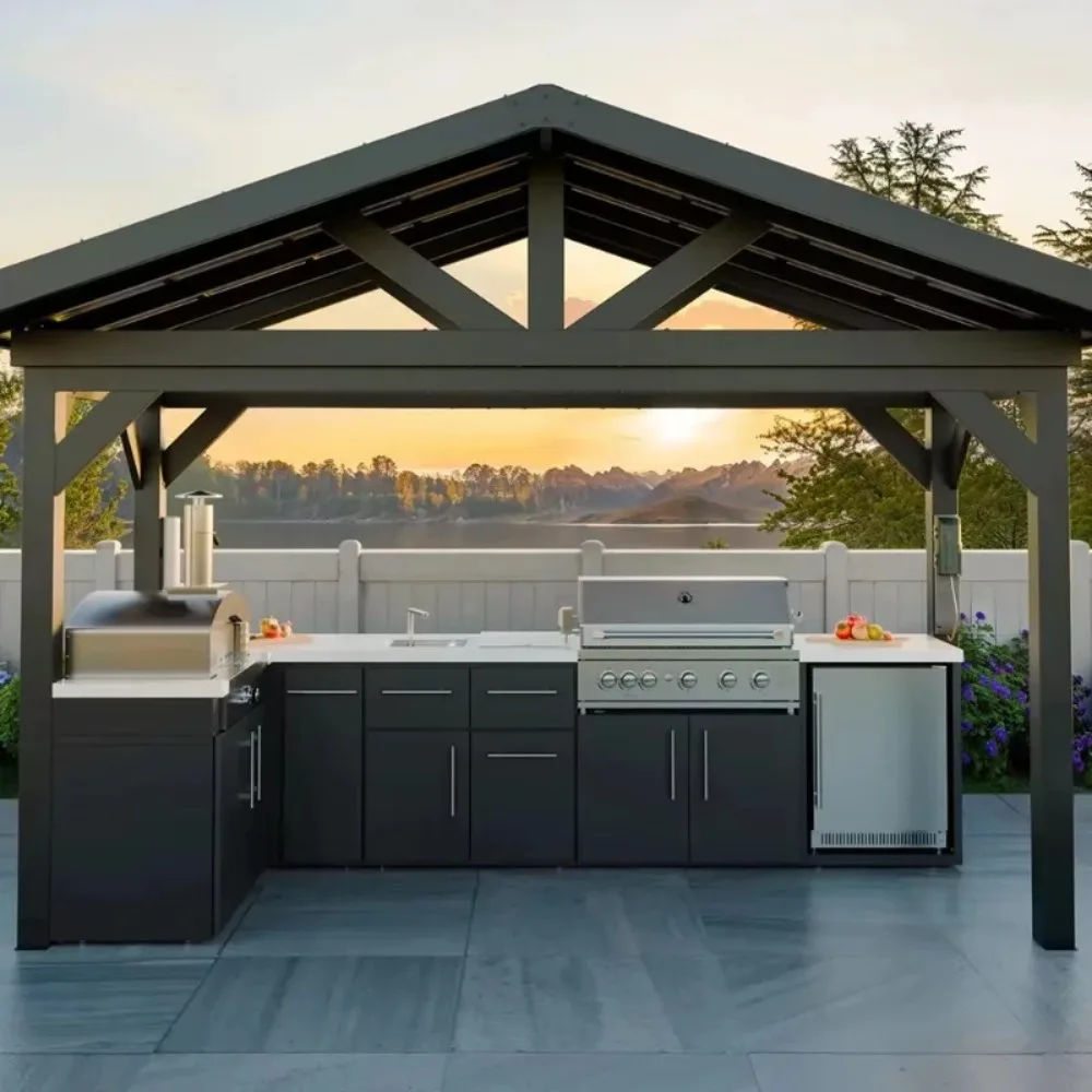 Custom 304 Stainless Steel Outdoor Kitchen Cabinet with Sink Full Coverage Garden Grill BBQ Patio Cabinet Weatherproof Storage