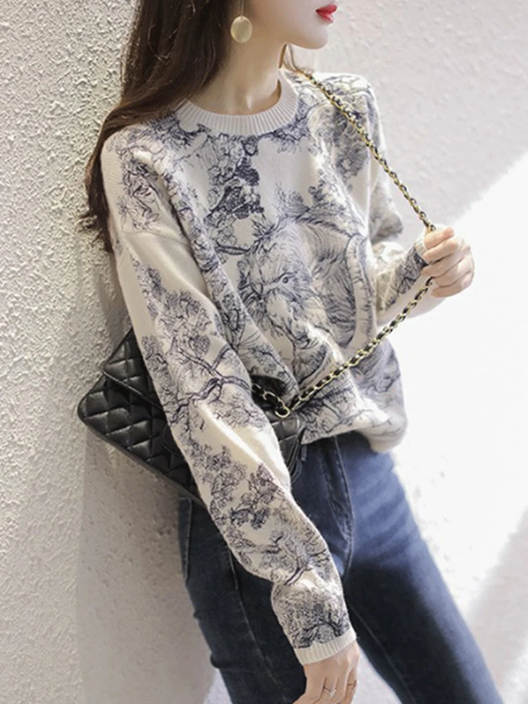 

Retro Chinese Sle Dyed Knitwear round Ne Loose Women's Base Layer Top Soft Cozy Autumn Winter Sweater Bot irt